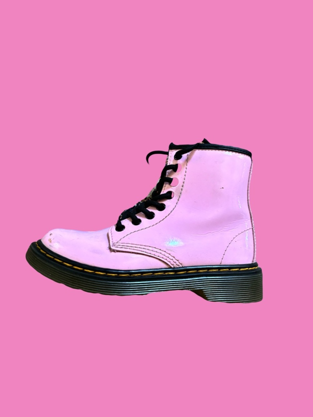 Dr. Martens Pink Leather Lace-Up Kids Boots